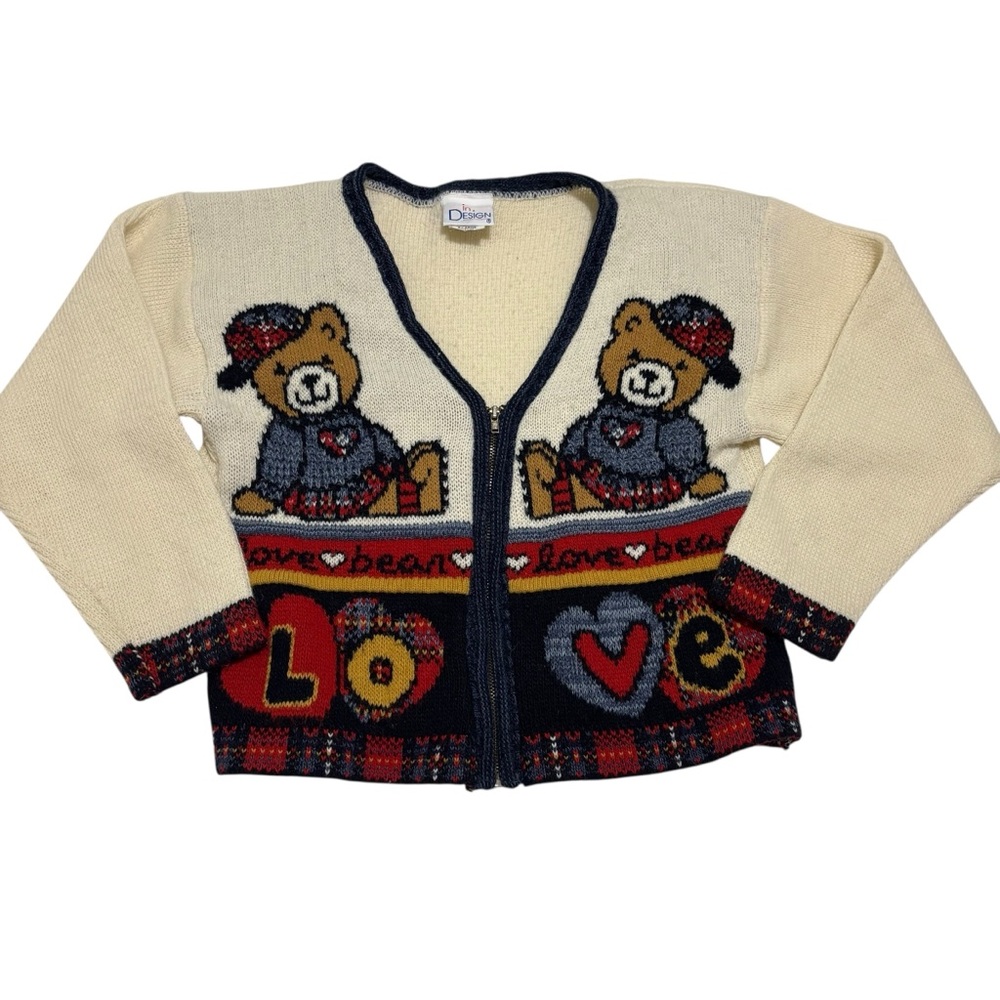 Vintage Heartworks by In Design children’s teddy bear cardigan sweater size 14